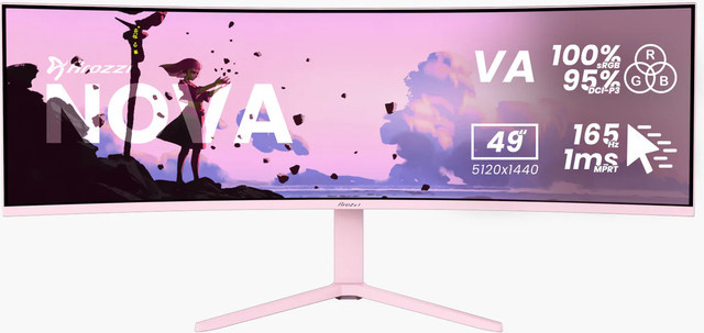 Arozzi Nova Gaming-Monitor, 49 Zoll, Curved, UWQHD, VA, 165 Hz, Pink - Bild 1