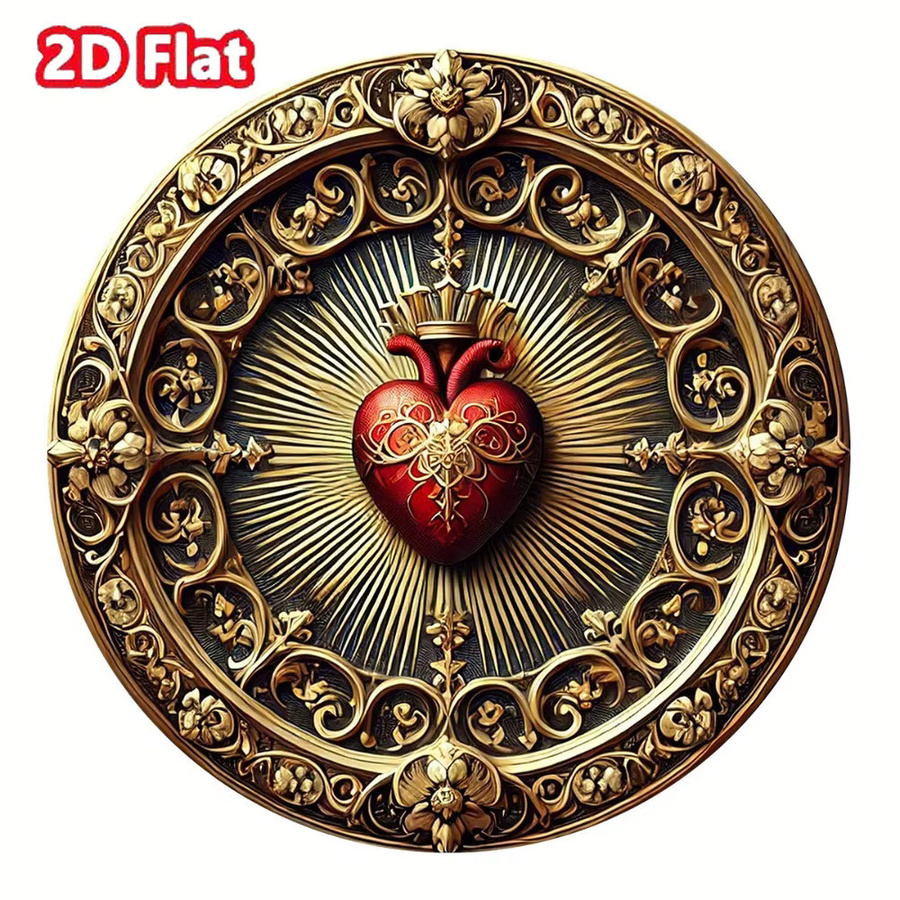 Potdemiel Vintage-Wandkunst aus Aluminium mit Heiligem Herz in Gold und Rot - Bild 2