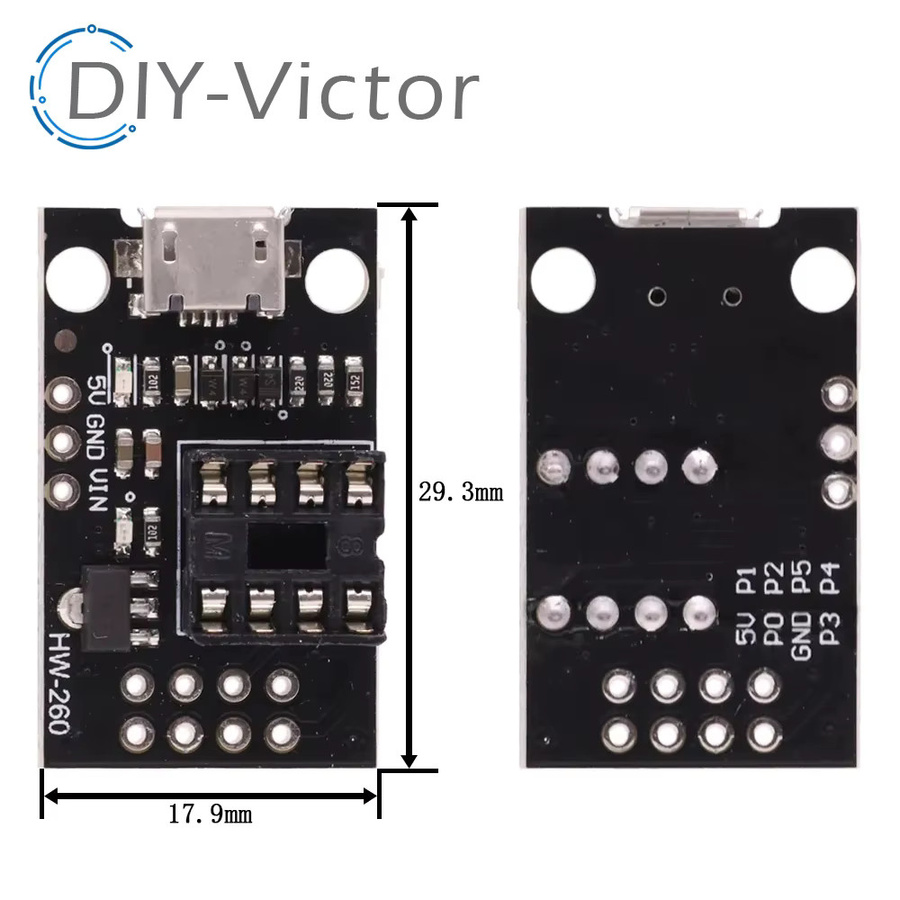 Steckbares ATtiny-Entwicklungsboard für ATtiny13A, ATtiny25, ATtiny45 und ATtiny85 in Schwarz - Bild 2