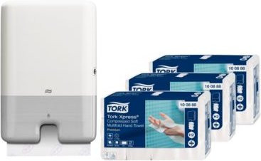 Tork Xpress Sparset mit 2-lagigen Falthandtüchern 100888 und Multifold-Handtuchspender 552000 in Weiß - Bild 1