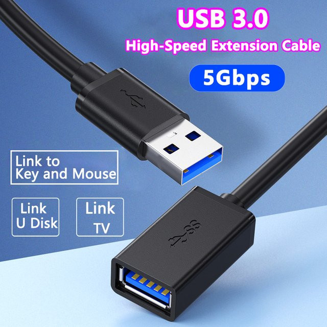Kebiss USB 3.0 Verlängerungskabel Stecker auf Buchse in Schwarz mit 5 Gbit/s Datentransfer - Bild 1