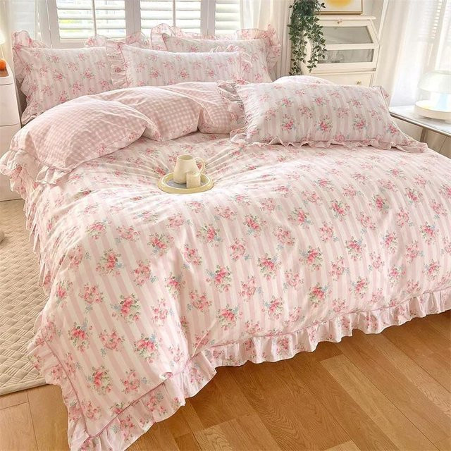 Bin Chi Textiles Bettbezug-Set mit Rüschen im Prinzessinnenstil, Floral, Pink, 100% Baumwolle, B/H: 150 x 200 cm - Bild 1