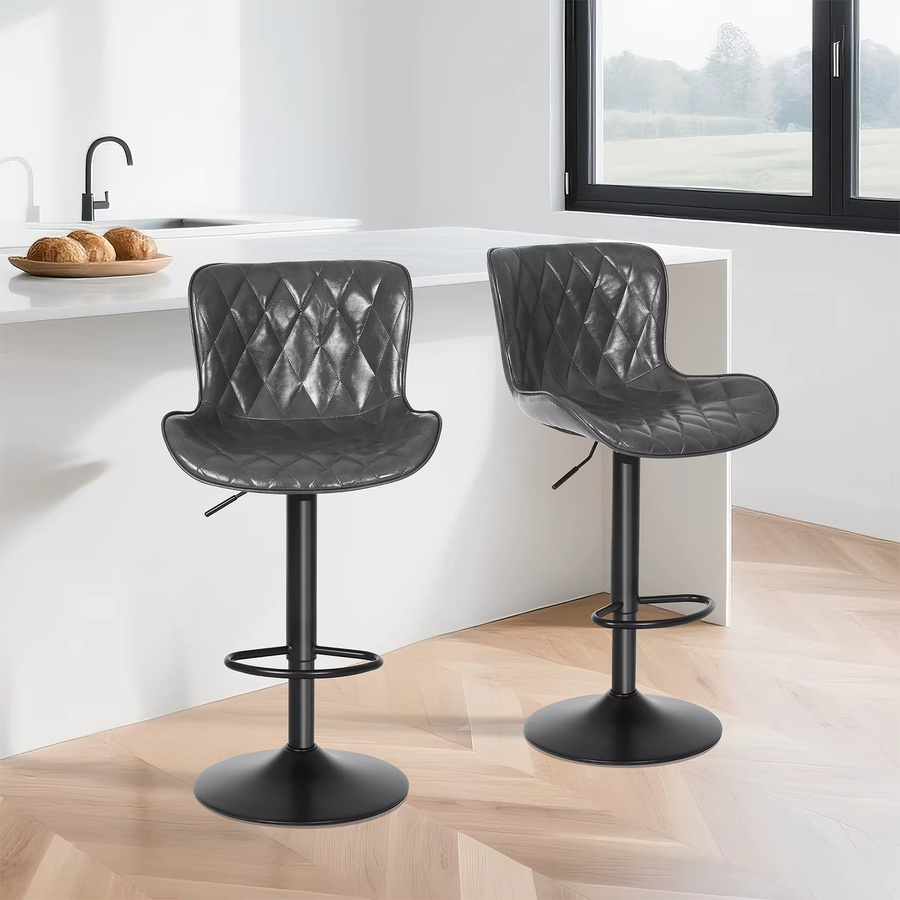 Ralex Set mit 3 modernen Barhockern aus Kunstleder und Metall in Dunkelgrau, drehbare Stühle für Küche, Esszimmer und Wohnzimmer - Bild 6