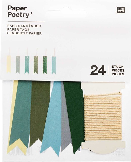 Rico Design Paper Poetry Papieranhänger Fähnchen grün, 24 Stück, B: 1,5 cm, H: 6,5 cm - Bild 1