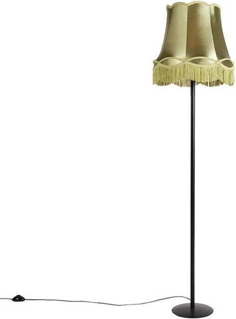 QAZQA Simplo Retro Stehlampe Schwarz mit grünem Stoffschirm, dimmbar - Bild 1
