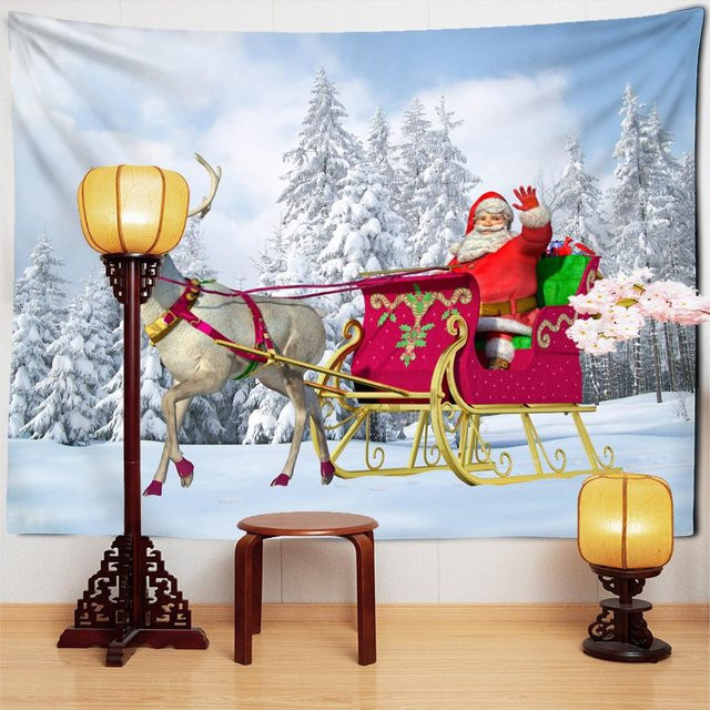 Weihnachts-Tapisserie mit Weihnachtsmann-Motiv als Wandbehang, Mehrfarbig, B: 95 cm, H: 70 cm - Bild 1