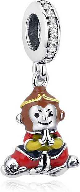 Charm 925 Silber, Perle, Zirkonia, Damen, Japanische Puppe, Glückskatze - Bild 1