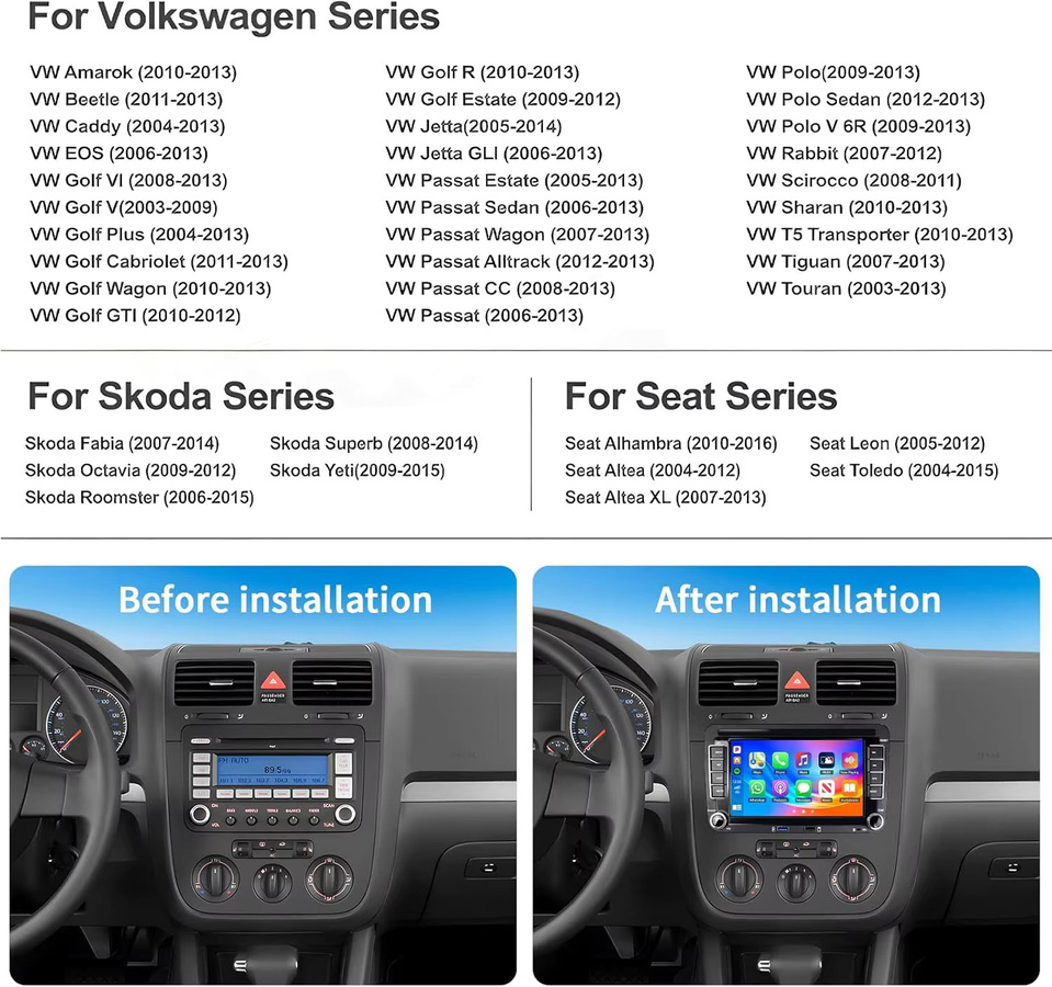 Gearelec 2 DIN Android 13 Autoradio mit 7 Zoll Display, Multimedia-Player mit Wi-Fi, GPS und CarPlay in Schwarz, kompatibel mit VW, Skoda, Golf 5/6, Touran, Passat und Jetta - Bild 7