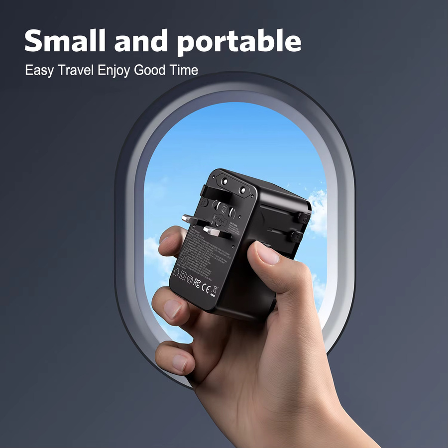 MEEGOO Universeller Reiseadapter DC 140W mit GaN Schnellladegerät und USB-C, All-in-One Reiseladegerät für EU/UK/US/AU mit 2500W AC-Steckdose, Schwarz - Bild 4