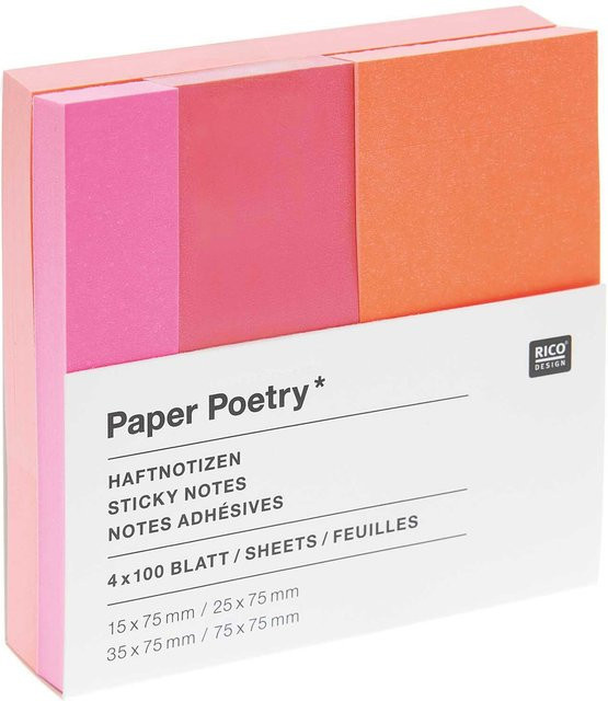 Rico Design Paper Poetry Haftnotizen in Neon Orange und Pink, 4 Packungen à 100 Blatt - Bild 1