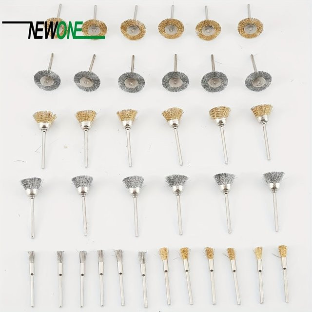 NEWONE Messing und Stahl Drahtbürsten Polierräder Set in Gold für rotierende Werkzeuge, 3 mm (1/8 Zoll) - Bild 1
