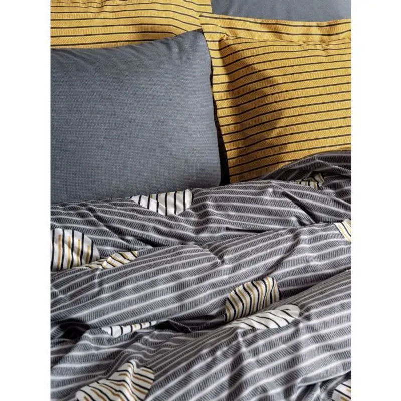 Bettwäsche-Set aus 100% Baumwolle in Grau mit Streifenmuster, bestehend aus 1 Bettbezug und 2 Kissenbezügen, atmungsaktiv und kühlend - Bild 2