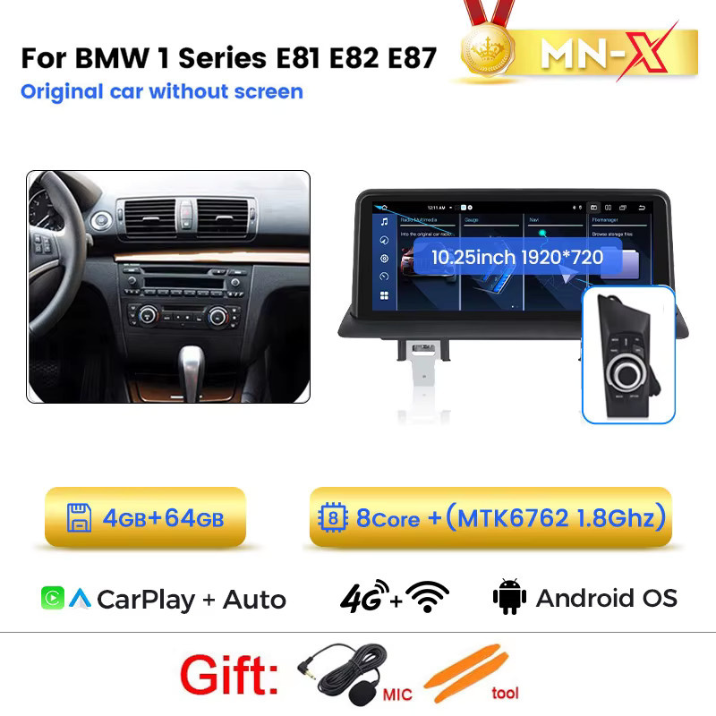 MEKEDE 10,25 Zoll Kabelloses Carplay Android Auto Autoradio für BMW 1er Serie E81 E82 E87 E88 (09-16) mit GPS, 4G und WIFI Multimedia-Player in Schwarz - Bild 7