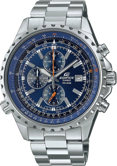 Casio Edifice Herrenuhr, Chronograph, Quarz, Edelstahl, Blau, 44 mm, 10 ATM - Bild 1