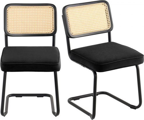 VEVOR Rattanstuhl Set mit 2 Polsterstühlen in Schwarz, moderner Mid-Century Design Gartenstuhl mit Armlehnen und Rattanrückenlehne für Wohnzimmer, Schlafzimmer oder Terrasse - Bild 1