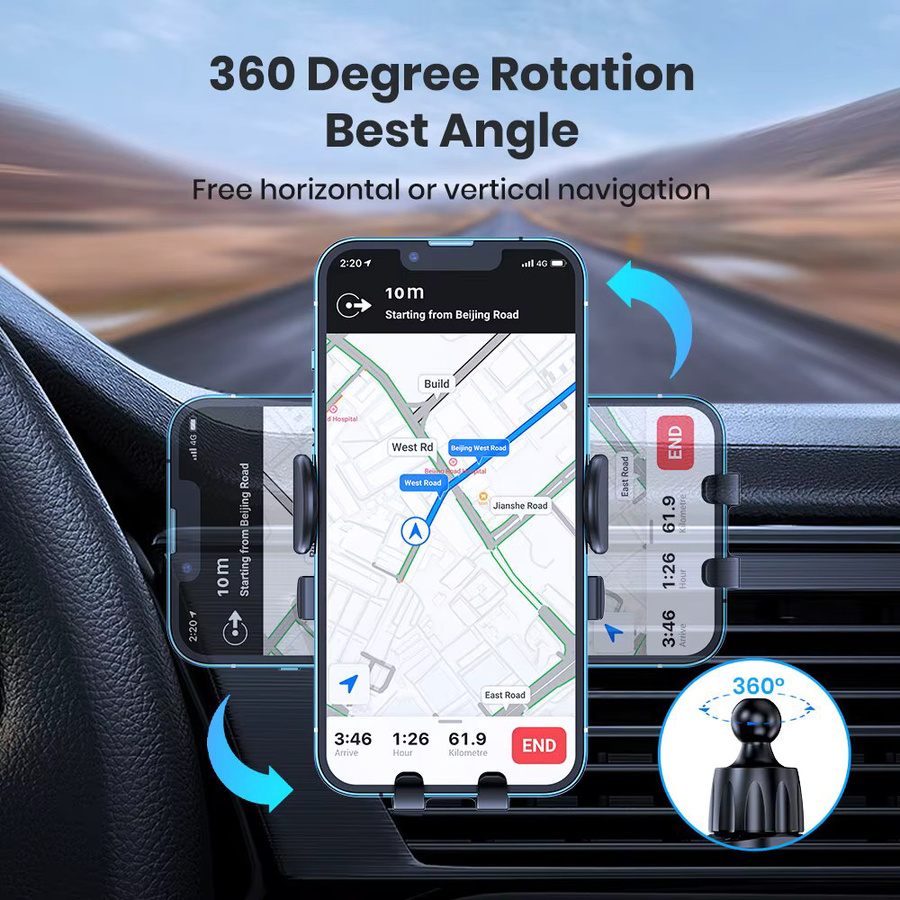 KAFNHCKA Universaler 360 Grad rotierender Handyhalter für die Lüftung im Auto, Anti-Slip Telefonständer für GPS-Navigation in Schwarz - Bild 4