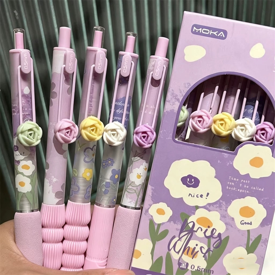 Daisy Garden Gelstifte Set mit 5 Stück, schwarze Tinte, 0,5 mm, mit Rosenclips und weichen Griffen für Schule und Büro - Bild 2