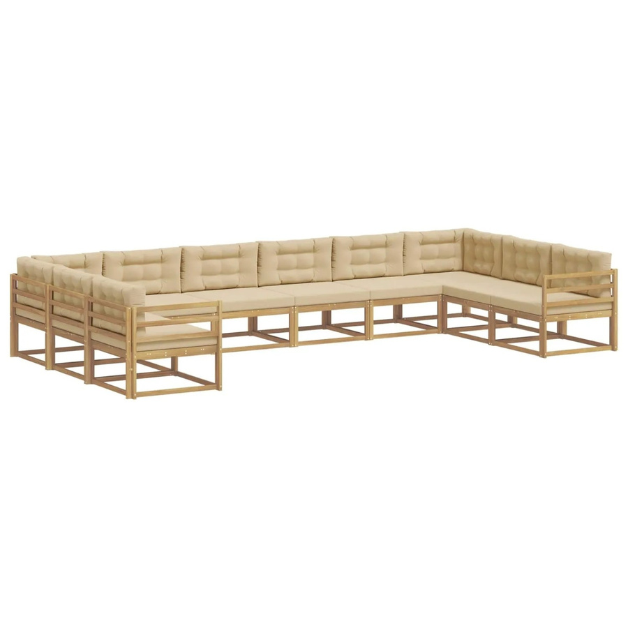 vidaXL Outdoor-Sofagarnitur aus massivem Akazienholz mit 10-teiligem Set und Kissen in Weiß und Beige - Bild 2