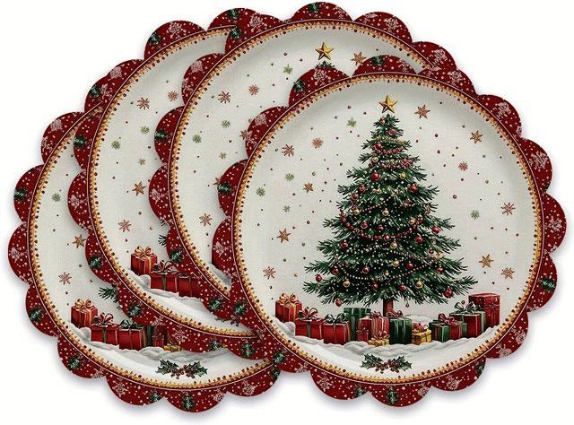 VIKAMA 4-teiliges Weihnachtsbaum Tischset-Set mit Feiertagsmotiv für deine Weihnachtsfeier und Tischdekoration - Bild 1