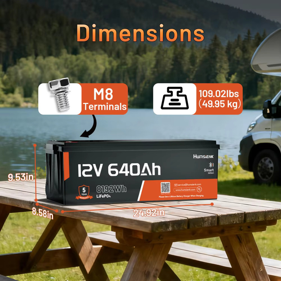 Humsienk 12V 600Ah LiFePO4 Lithium-Eisenphosphat-Batterie mit APP-Überwachung und 250A BMS in Schwarz - Bild 7