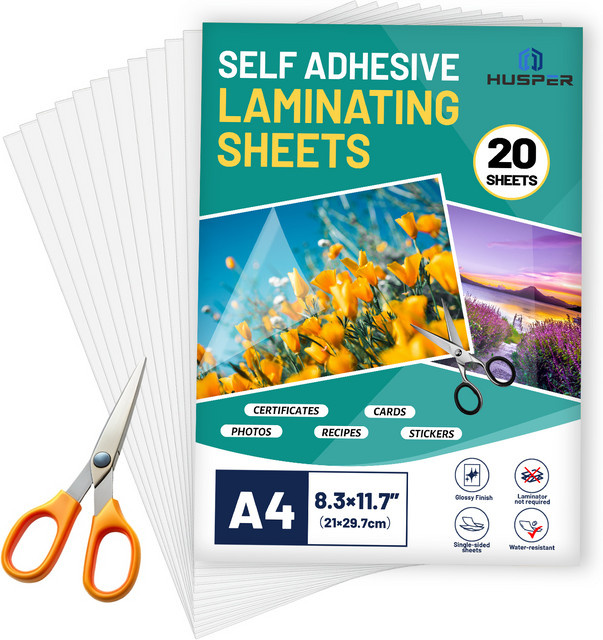 20 Stück transparente selbstklebende Laminatbögen im A4-Format, wasserfeste Fotoaufkleberfolie aus Kunststoff ohne Hitzeanwendung - Bild 1