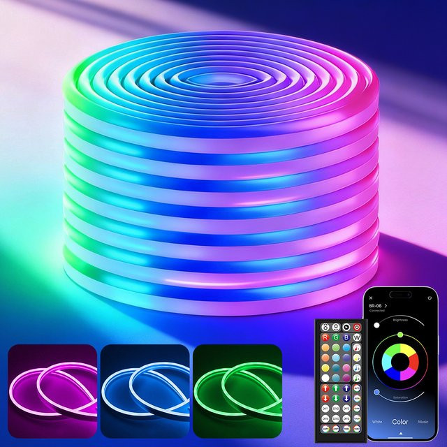 RGB Neon Flex LED-Streifen mit App- und Fernbedienung, Multicolour, Musiksynchronisierung und WiFi für Gaming-Raum und Schlafzimmerdekoration - Bild 1