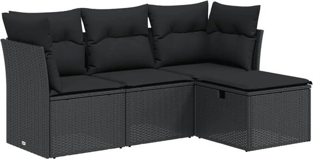 vidaXL 4-tlg Garten-Sofagarnitur in L-Form aus schwarzem PE-Rattan mit Polsterkissen und Stauraum - Bild 1
