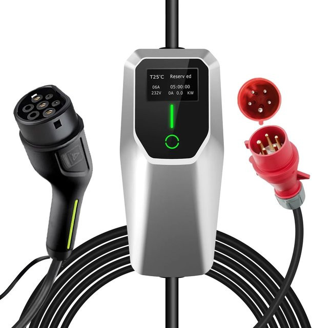 Junsun Wallbox 11kW E-Ladegerät mit Typ 2 Anschluss, 8m Kabel, Silber - Bild 1