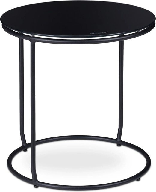 Relaxdays Beistelltisch mit Hocker aus Metall und Schwarzglas in Schwarz B/T/H: 40 x 40 x 50 cm - Bild 1