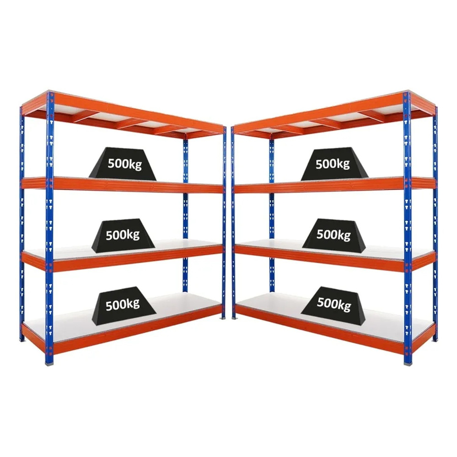 2er-Set PROREGAL Rhino Profi Schwerlastregal mit 4 Melamin-Ebenen, Blau-Orange, B/T/H: 200 x 60 x 200 cm - Bild 2