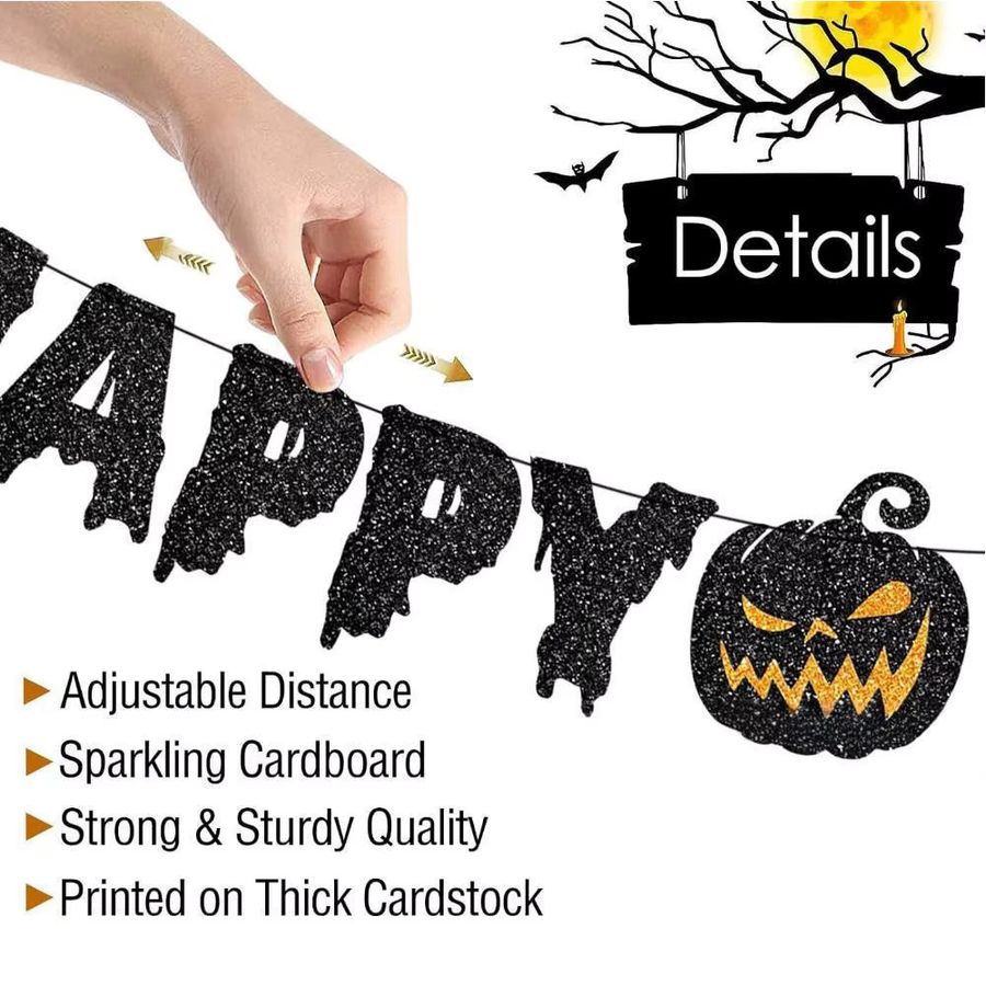 Runtowo Happy Halloween Papier Hängegirlande mit Kürbis-Motiven in Schwarz - Bild 4
