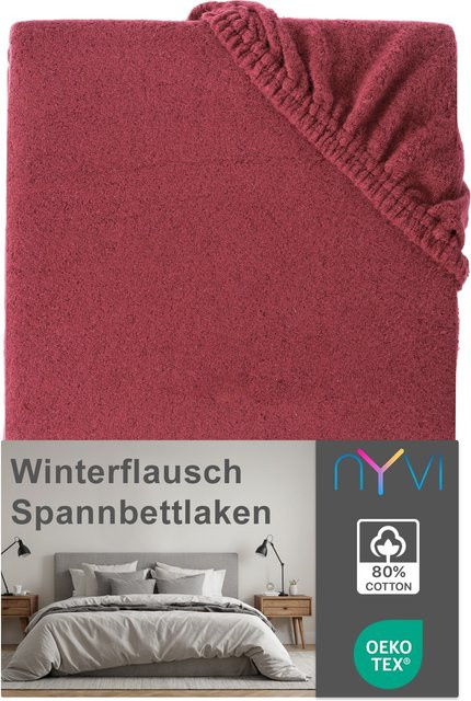 NYVI Spannbettlaken DreamScience Winterflausch in Bordeaux, Wärmendes und kuschelweiches Bettlaken aus Mikrofaser, B/T: 90 x 200 cm, passend für Matratzen bis 22 cm Höhe - Bild 1