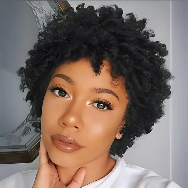OYM HAIR Lace-Front Echthaar-Perücke, kurze Pixie, lockiges Remy-Haar, Damen - Bild 1