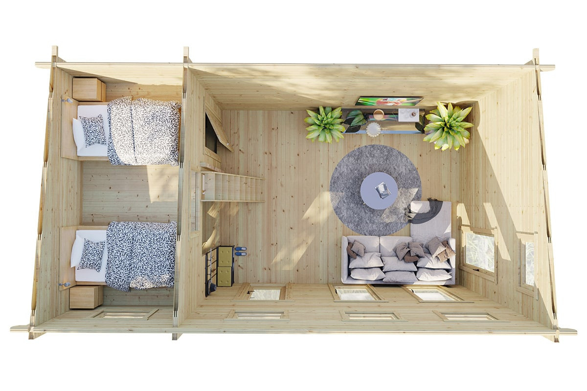Blockbohlenhaus Schweden Q mit Schlafboden 7x4m Skandinavisches Holzhaus als modernes Fertighaus - Bild 2