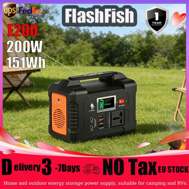 Flashfish E200 Tragbare Ladestation mit 200W Solar-Lademöglichkeit und 151Wh Lithium-Batterie in Schwarz für Outdoor und Camping - Bild 1