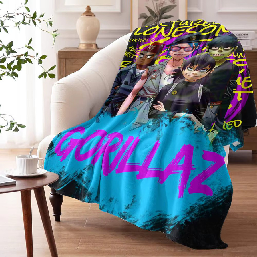 G-gorillaz Überwurfdecke aus Flanell in Weiß und Multicolour, leichte Sommerdecke für Sofa und Bett - Bild 3