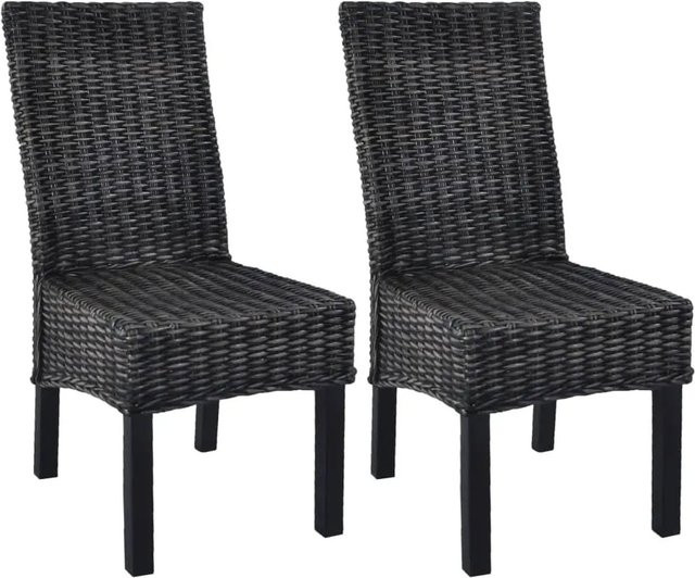 vidaXL Esszimmerstühle 2er Set aus Mahagoniholz und Kubu-Rattan in Schwarz - Bild 1