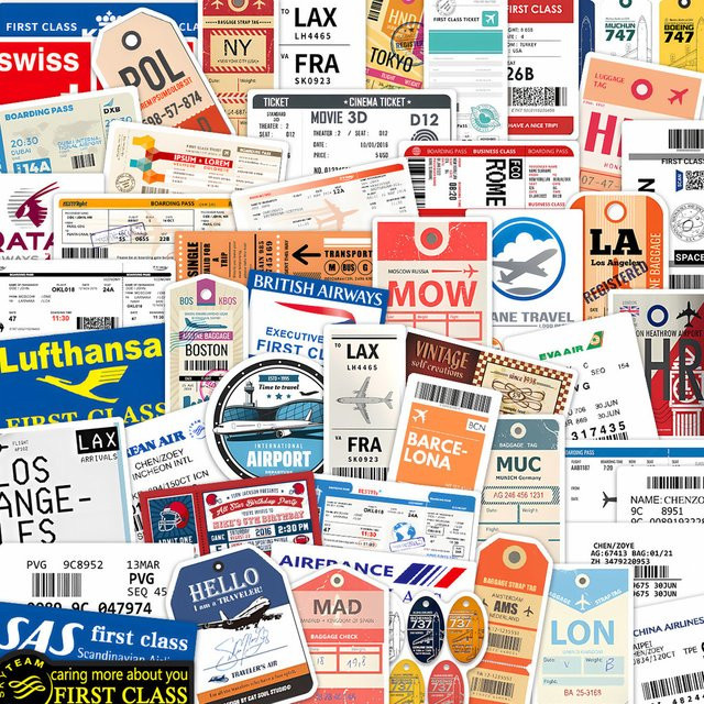 50 Stück Graffiti-Aufkleber mit Bordkarten- und Flugticket-Motiven von AnimeWorlds Store in Multicolour für DIY Deko von Gepäck und Notizbüchern - Bild 1