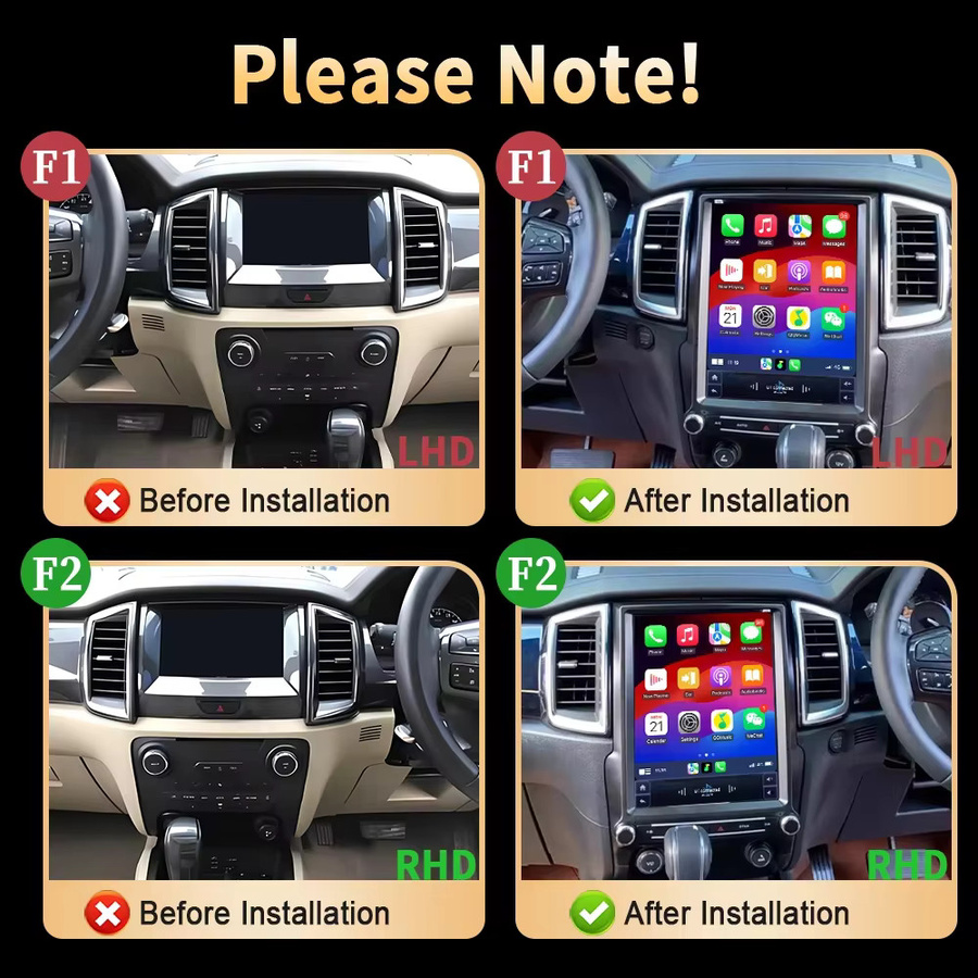 YANFU Android 14 Autoradio für Ford Ranger Everest 2016-2021 mit 12,1 Zoll Touchscreen, kabelloses Bluetooth und CarPlay, Schwarz - Bild 3