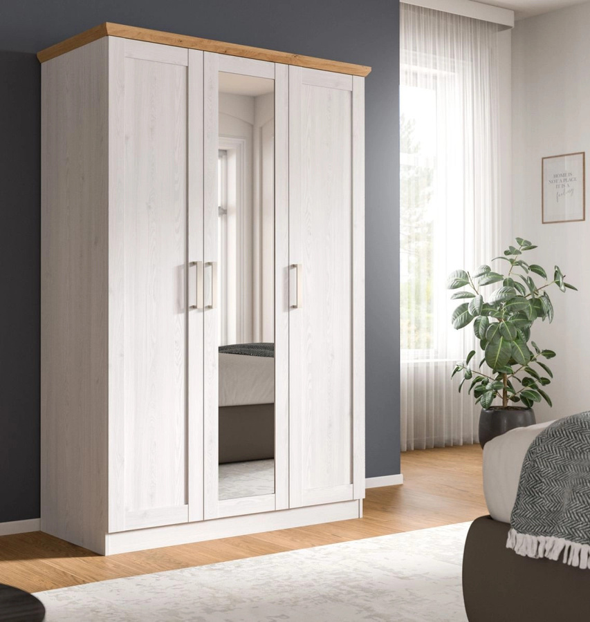 Kleiderschrank Mirano Landhausstil in Weiß Lärche B/H: 124 x 185 cm - Bild 2