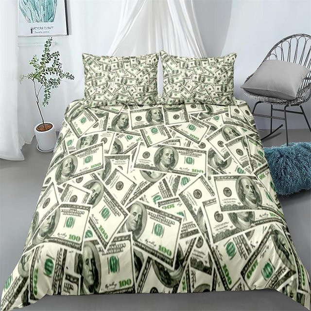 Bettwäsche-Set Your Warm Home mit Dollar-Muster in Grün, 3-teilig aus Polyester, B/H: 200 x 200 cm, Kissenbezüge: 50 x 70 cm - Bild 1