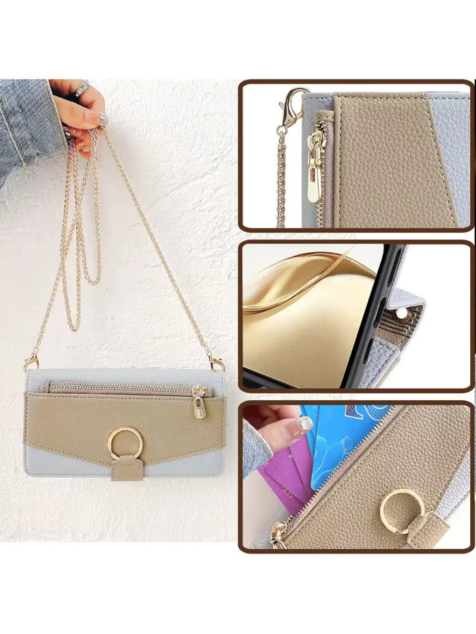 Honor Zipper Wallet Magnetische Umhängetasche mit Metall-Strap für Honor Magic 7 Pro und Honor Magic 7 in Beige und Weiß - Bild 6
