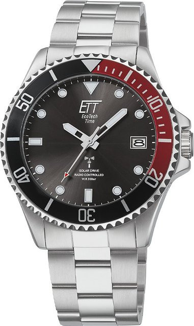 ETT Herrenuhr, Solar, Funk, Edelstahl, Schwarz, 44 mm, 20 ATM - Bild 1