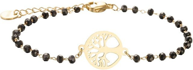 Armband Edelstahl, Baum des Lebens Charm, Schwarz, Kristall, Perle, Damen - Bild 1