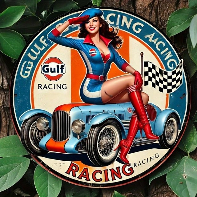 CIFBUY Gulf Racing Metall-Blechschild Retro Wanddekoration Mehrfarbig, Durchmesser: 20,32 cm - Bild 1