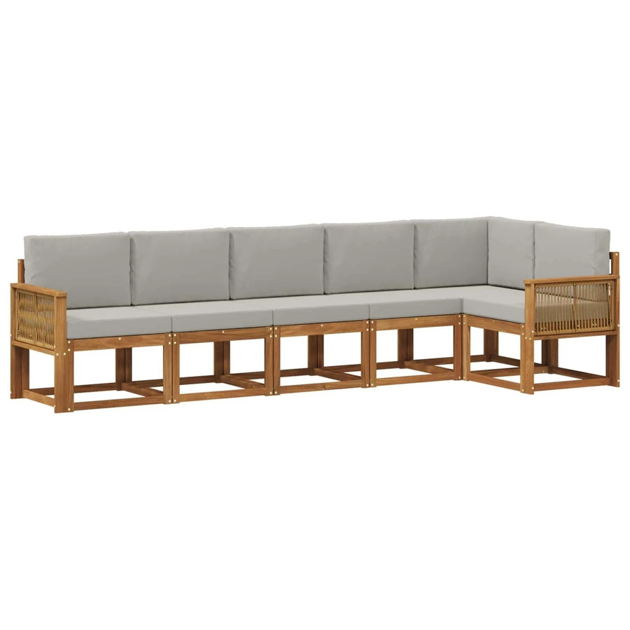 vidaXL Outdoor-Sofagarnitur aus Akazienholz und Polyester in Grau und Natur, 6-teiliges L-Shape Set mit Sitz- und Rückenkissen - Bild 2