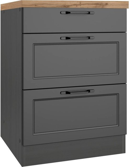 Held Küchen Unterschrank Kempten in Grau/Graphit mit 2 Türen und Landhaus Optik, Breite: 60 cm - Bild 1