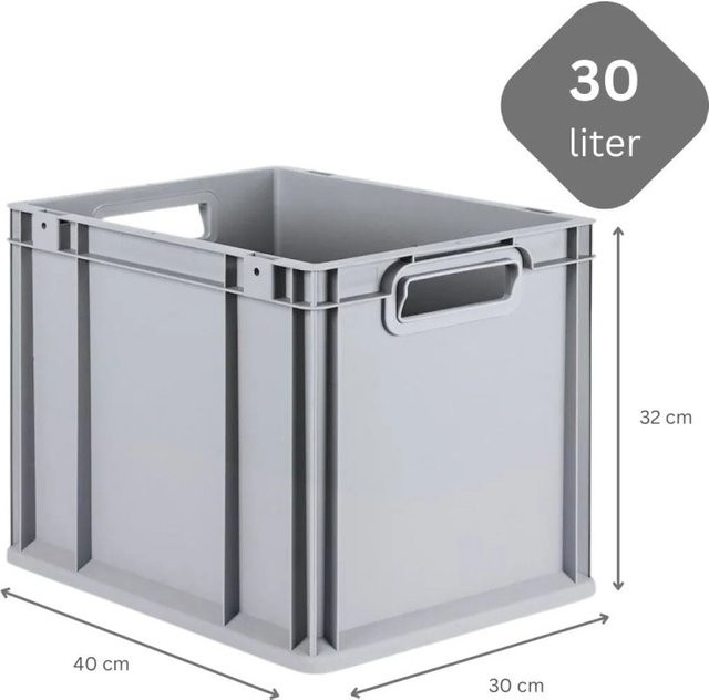 PROREGAL SparSet 10x Eurobox NextGen Grip mit Auflagedeckel in Grau, 30 Liter, H x B x T: 32 x 30 x 40 cm - Bild 1
