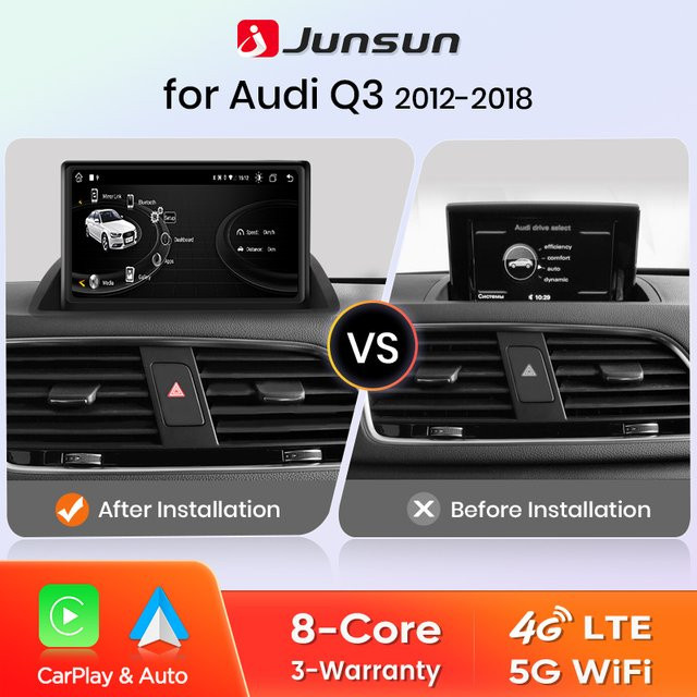Junsun Multimedia Player für Audi Q3 2012-2018 mit kabellosem CarPlay, Android Auto, 4G LTE, WiFi und GPS in Schwarz - Bild 1