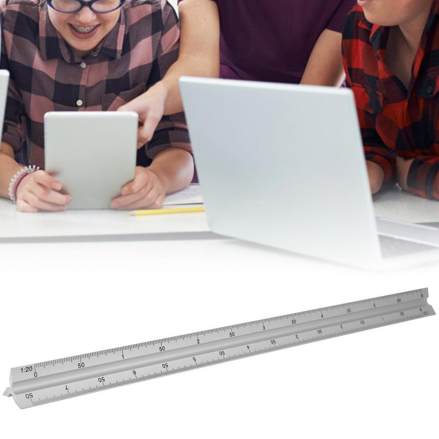 Shoemst Dreiecksmaßstab aus Aluminiumlegierung in Silber, multifunktionales technisches Lineal mit 30 cm Länge und 1:20 Maßstab - Bild 3